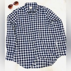 J Crew Navy Gingham Classic Button-Down Shirt - S